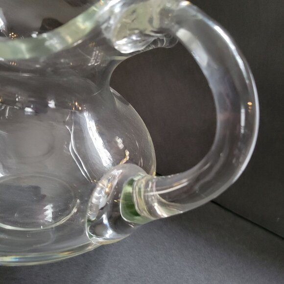 Ruffled Clear Glass Pitcher With Curved Handle & Wide Spout - Picture 3 of 7